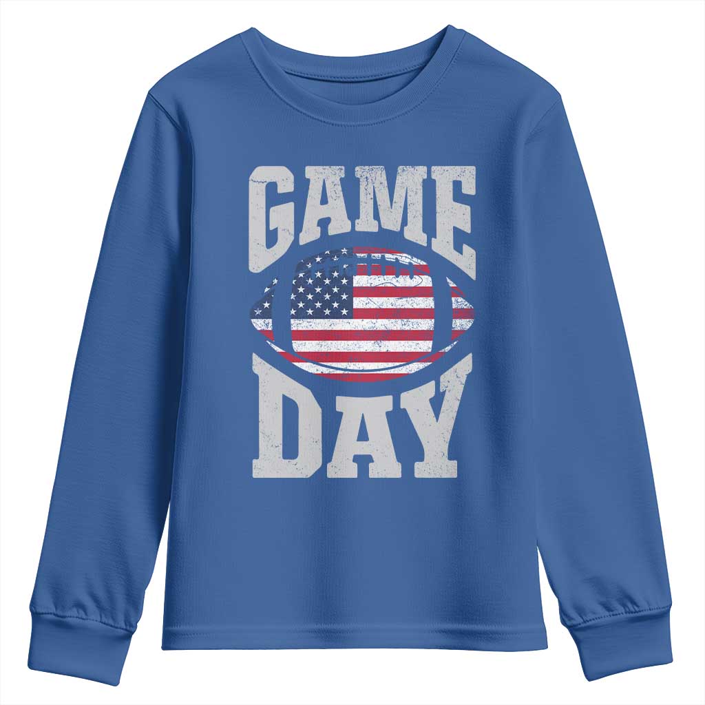 Game Day Football Youth Sweatshirt Funny Sunday Retro Patriotic American Flag - Wonder Print Shop