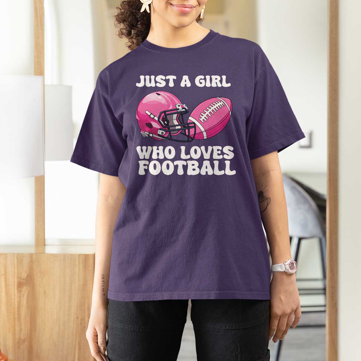 Funny Just A Girl Who Loves Football T Shirt For Women - Wonder Print Shop