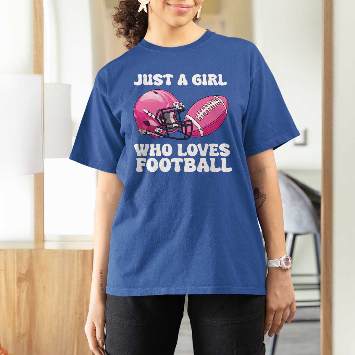 Funny Just A Girl Who Loves Football T Shirt For Women - Wonder Print Shop