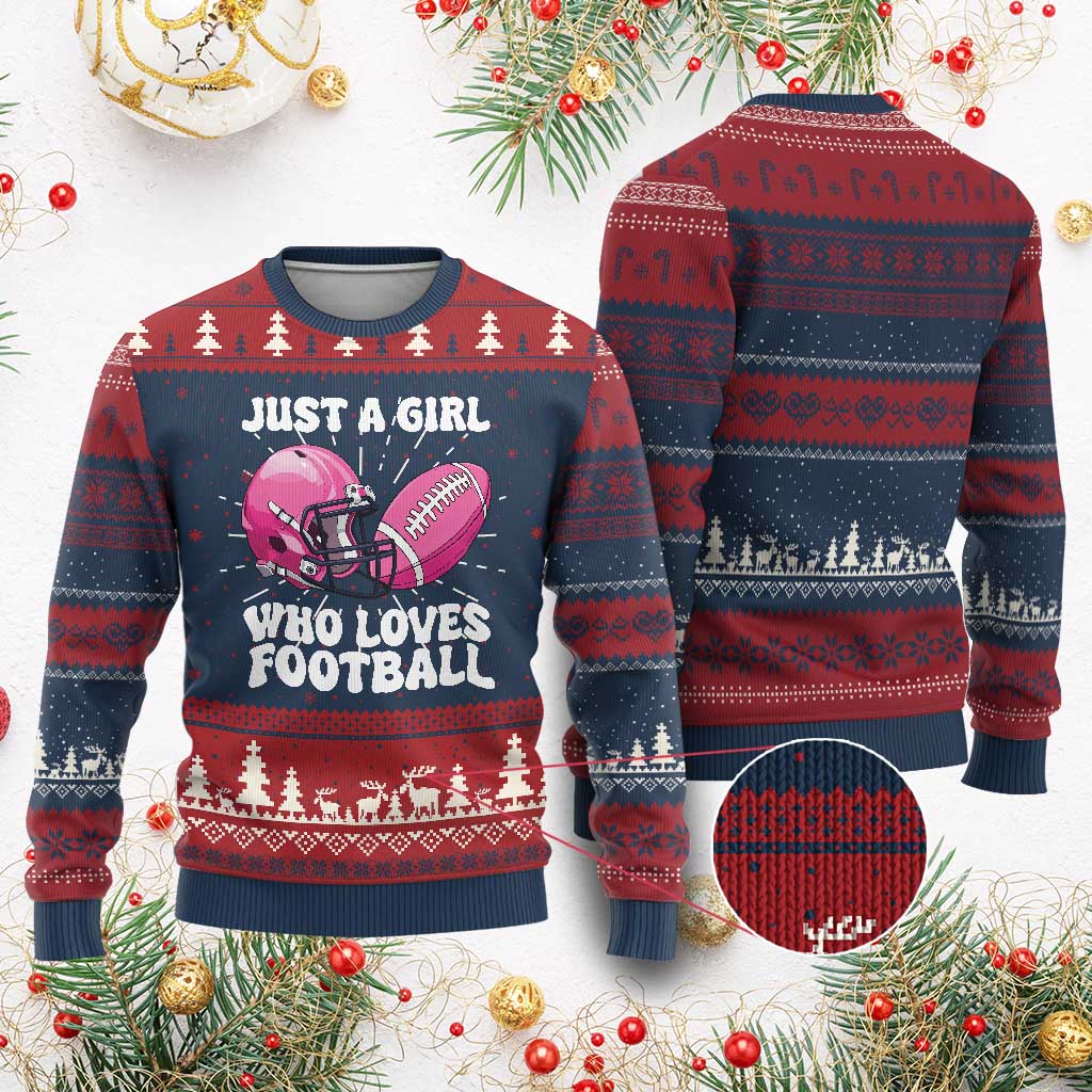 Funny Just A Girl Who Loves Football Knitted Sweatshirt - Wonder Print Shop