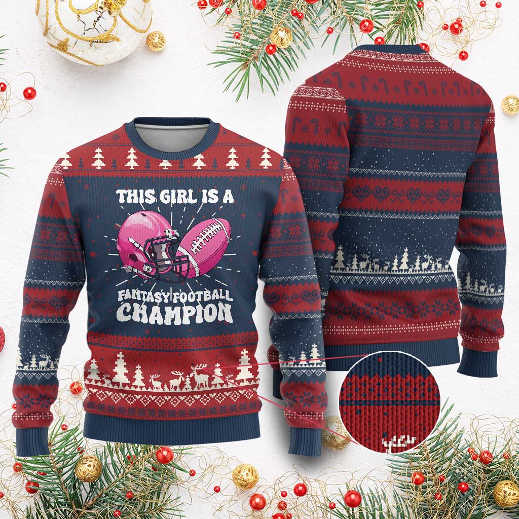 This Girl Is A Fantasy Football Champion Knitted Sweatshirt Funny Champ Champion Draft - Wonder Print Shop
