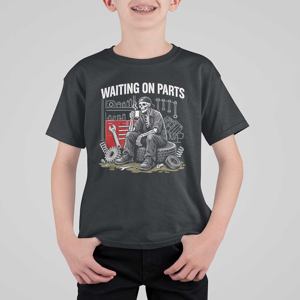 Funny Waiting On Parts Mechanic Skeleton Auto Repair Life T Shirt For Kid