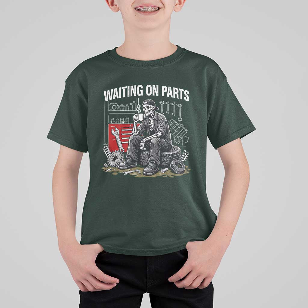 Funny Waiting On Parts Mechanic Skeleton Auto Repair Life T Shirt For Kid