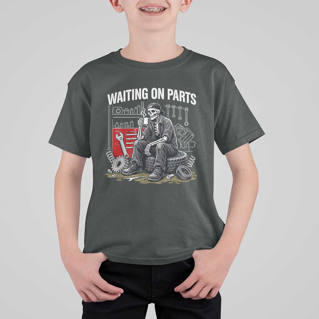 Funny Waiting On Parts Mechanic Skeleton Auto Repair Life T Shirt For Kid