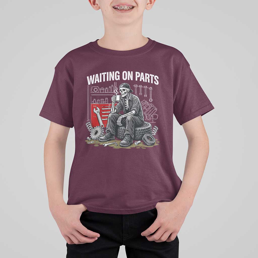 Funny Waiting On Parts Mechanic Skeleton Auto Repair Life T Shirt For Kid