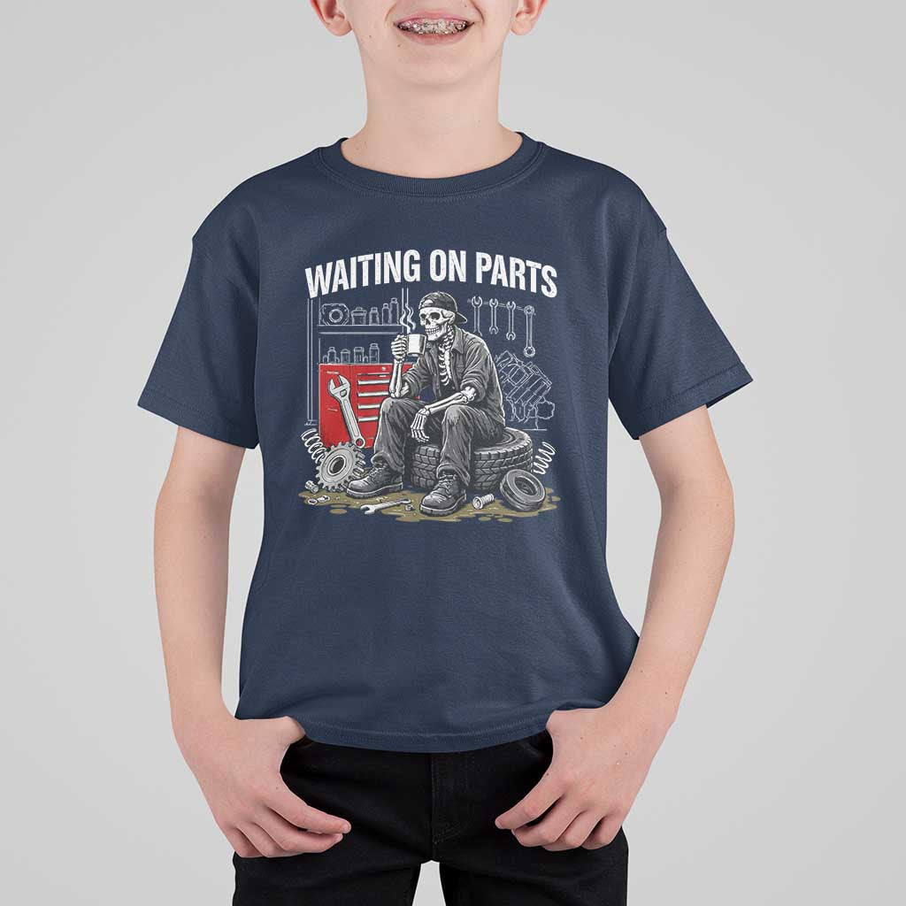 Funny Waiting On Parts Mechanic Skeleton Auto Repair Life T Shirt For Kid