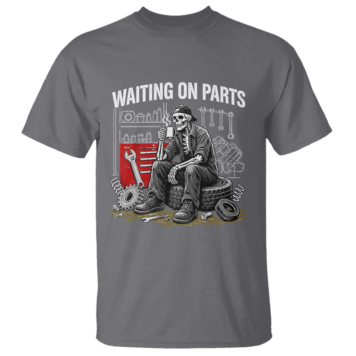 Funny Waiting On Parts Mechanic Skeleton Auto Repair Life T Shirt