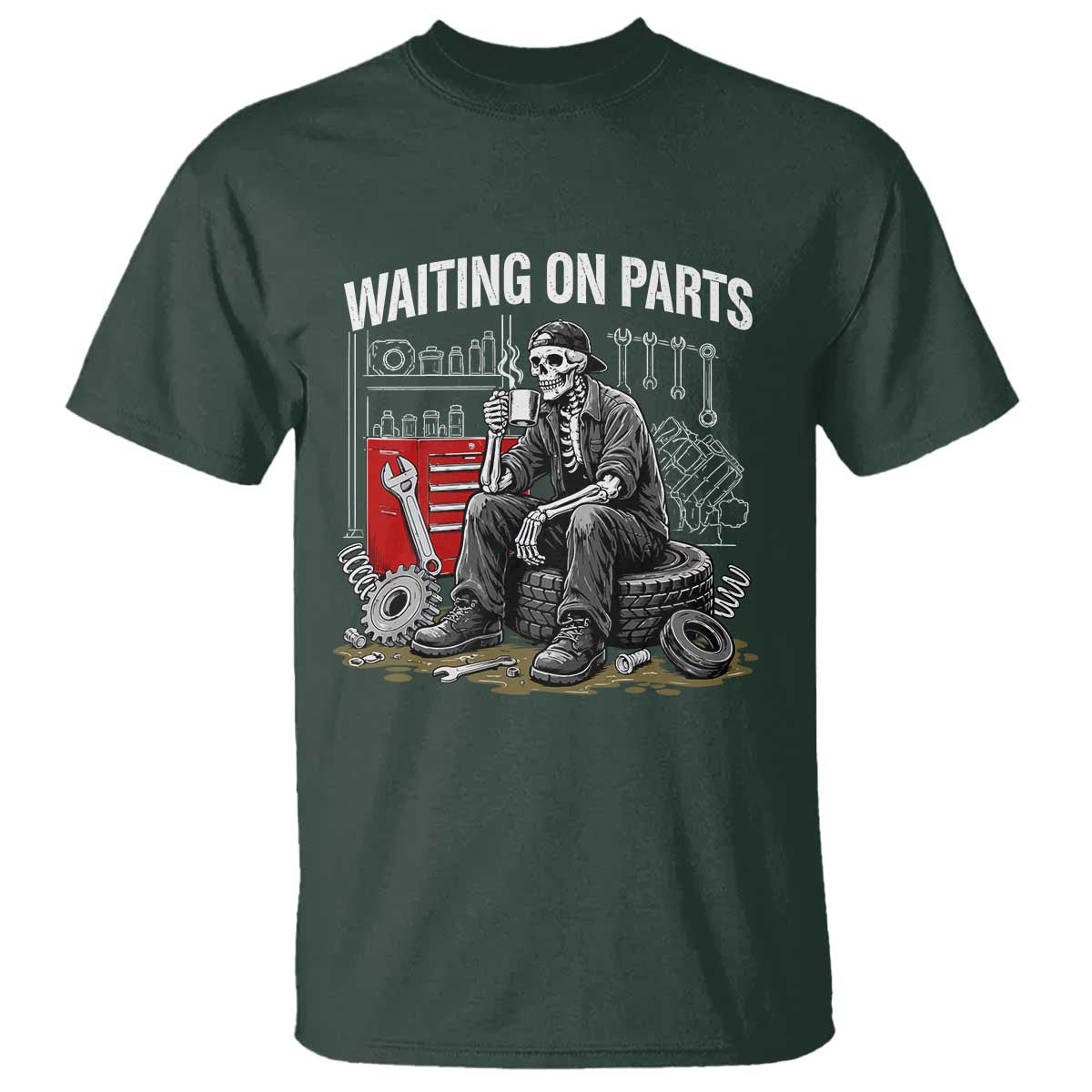 Funny Waiting On Parts Mechanic Skeleton Auto Repair Life T Shirt