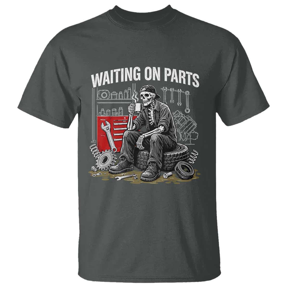 Funny Waiting On Parts Mechanic Skeleton Auto Repair Life T Shirt