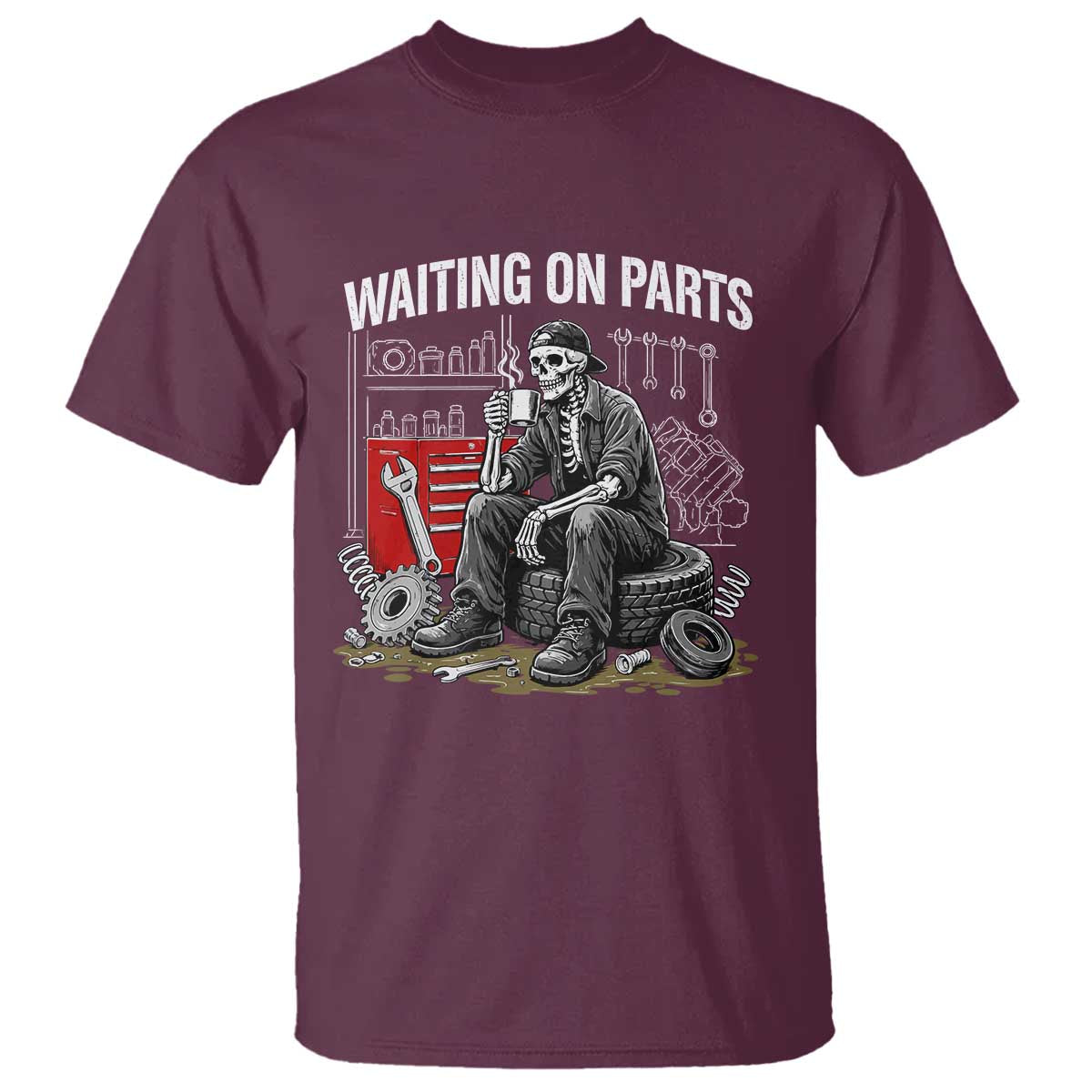 Funny Waiting On Parts Mechanic Skeleton Auto Repair Life T Shirt