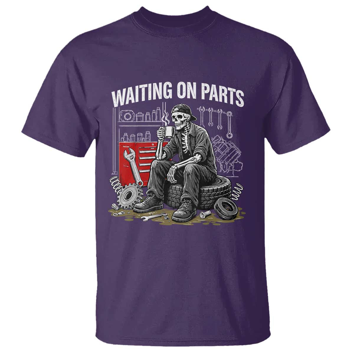 Funny Waiting On Parts Mechanic Skeleton Auto Repair Life T Shirt