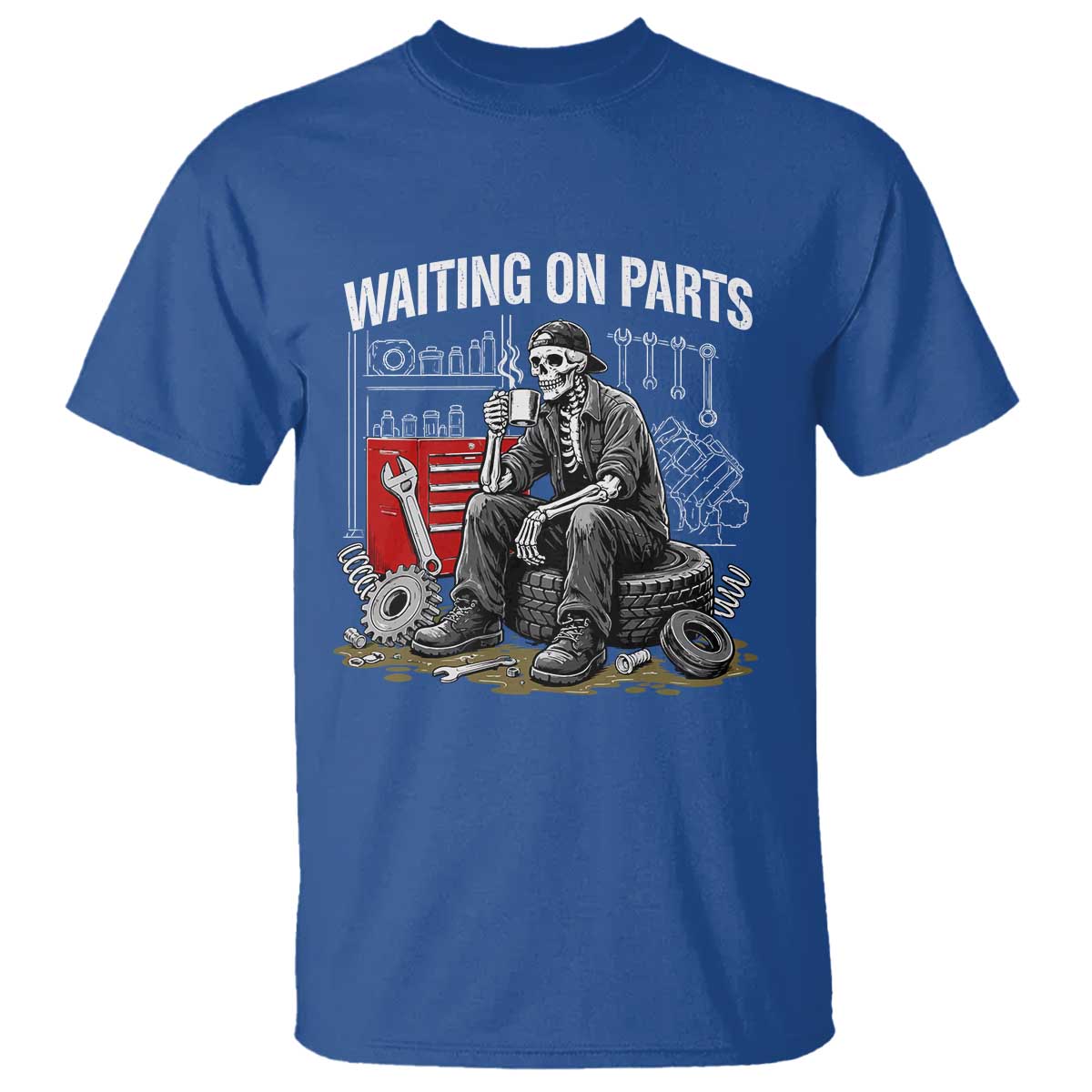 Funny Waiting On Parts Mechanic Skeleton Auto Repair Life T Shirt