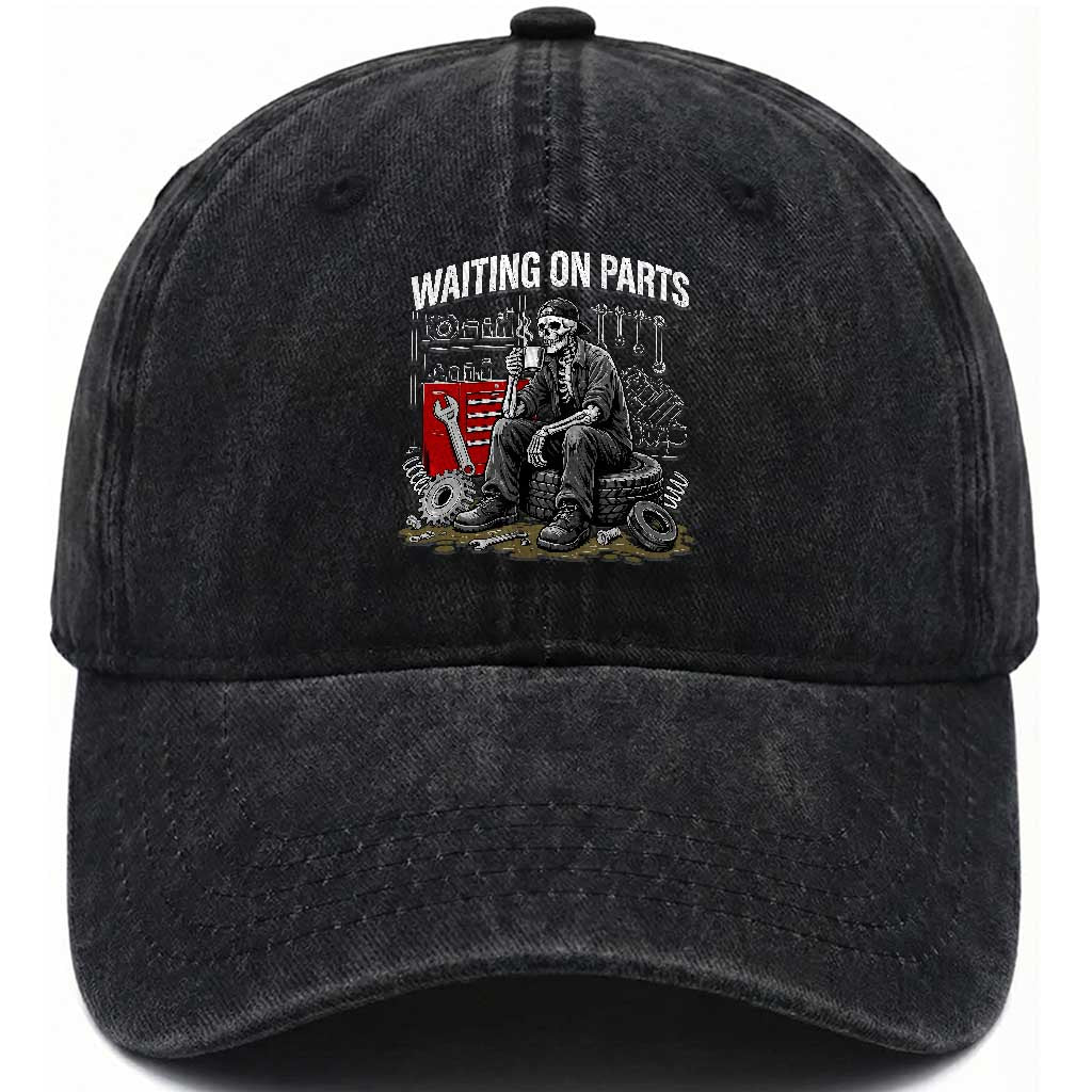 Funny Waiting On Parts Mechanic Skeleton Auto Repair Life Washed Cotton Baseball Cap