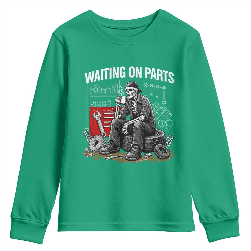 Funny Waiting On Parts Mechanic Skeleton Auto Repair Life Youth Sweatshirt