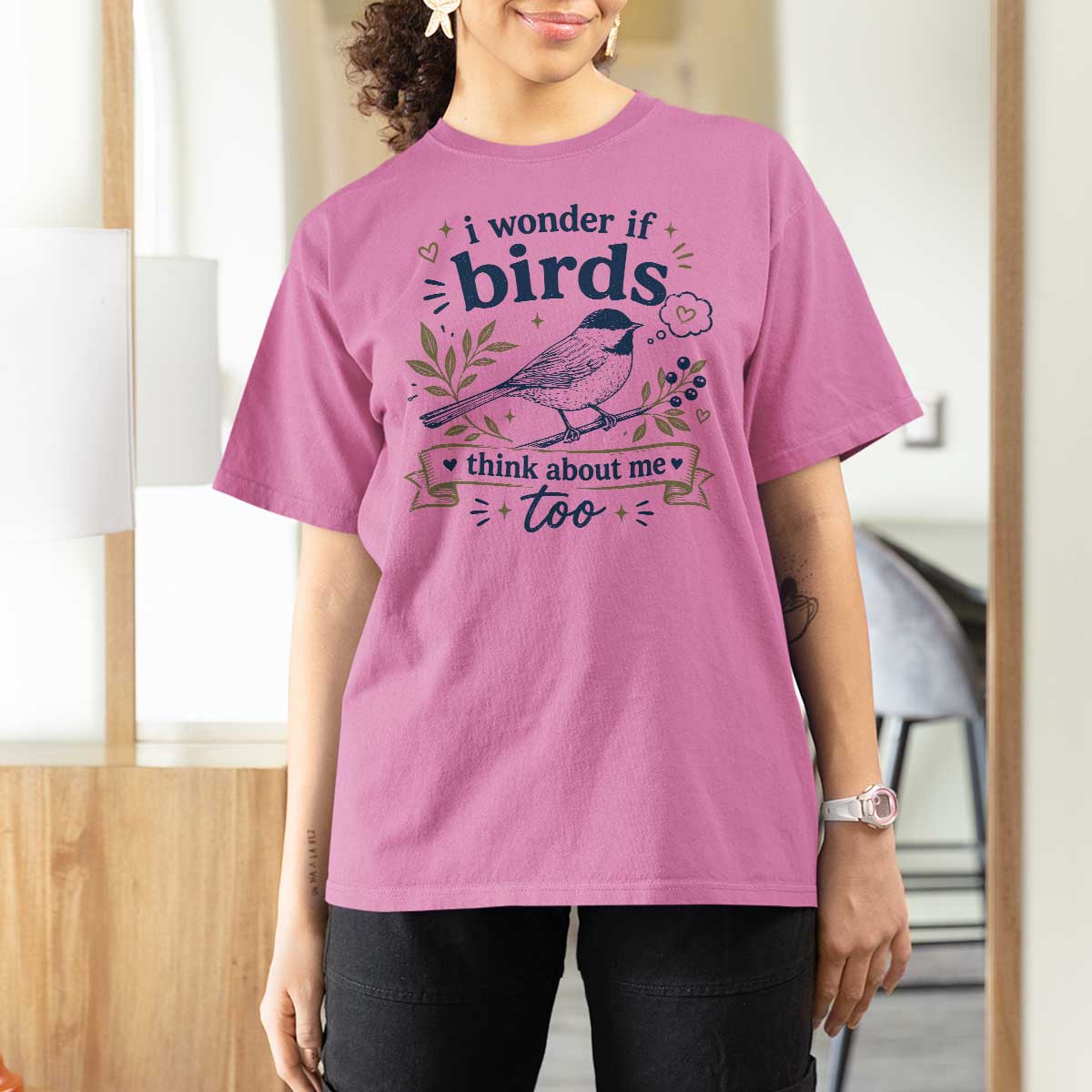 Bird Lover T Shirt For Women I Wonder If Birds Think About Me Too Funny Bird Watcher Birder