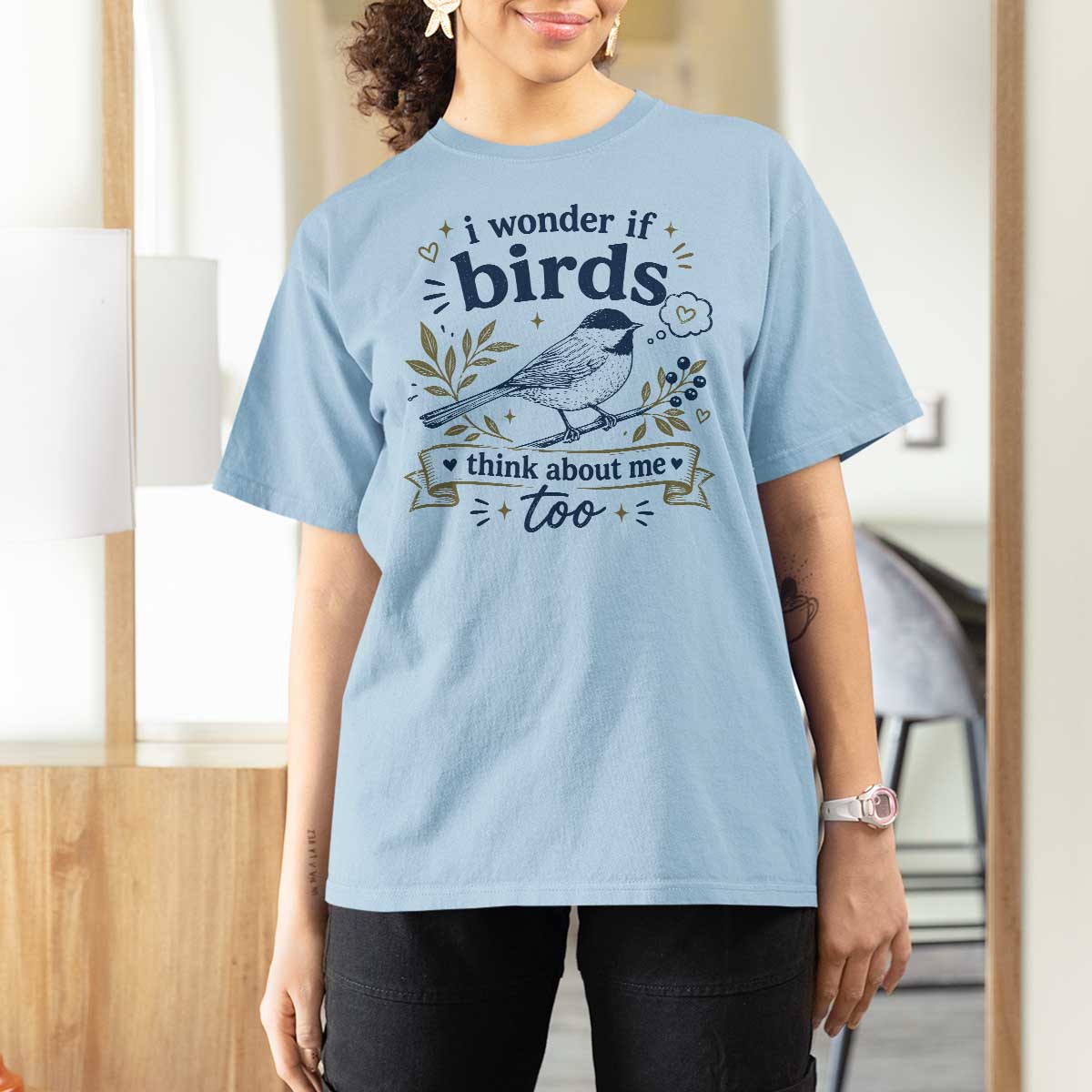 Bird Lover T Shirt For Women I Wonder If Birds Think About Me Too Funny Bird Watcher Birder