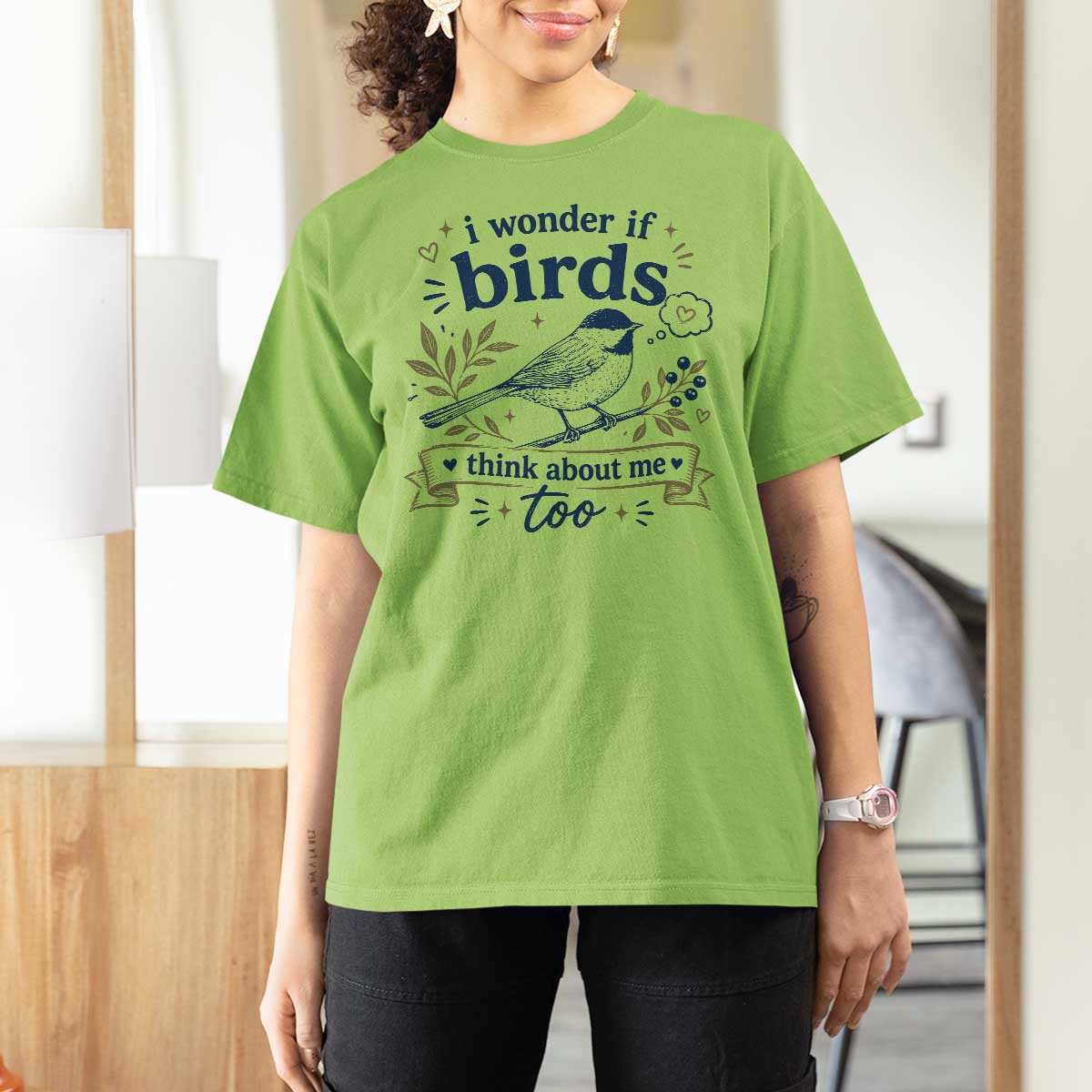 Bird Lover T Shirt For Women I Wonder If Birds Think About Me Too Funny Bird Watcher Birder