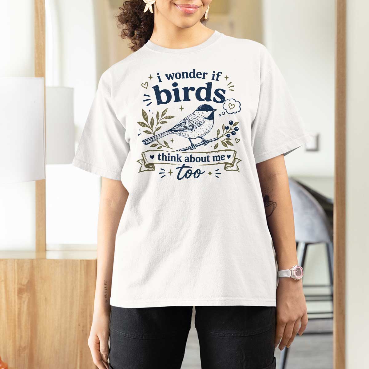 Bird Lover T Shirt For Women I Wonder If Birds Think About Me Too Funny Bird Watcher Birder