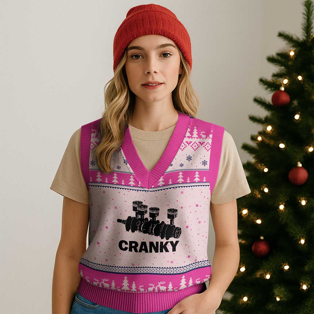 Cranky Car Engine Crankshaft Cars Lover V-Neck Knit Sweater Vest Mechanics Father Day