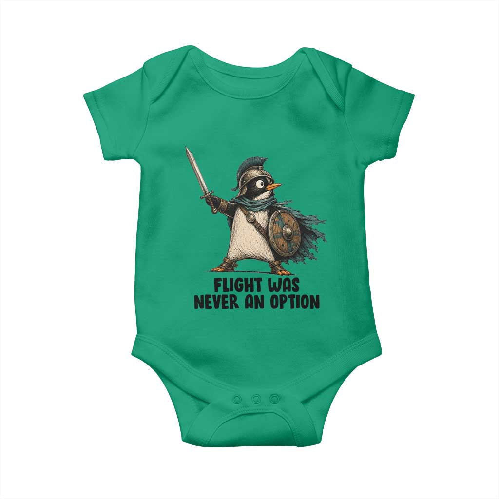 Flight Was Never An Option Funny Penguin Baby Onesie Sarcastic Dark Humor Animal