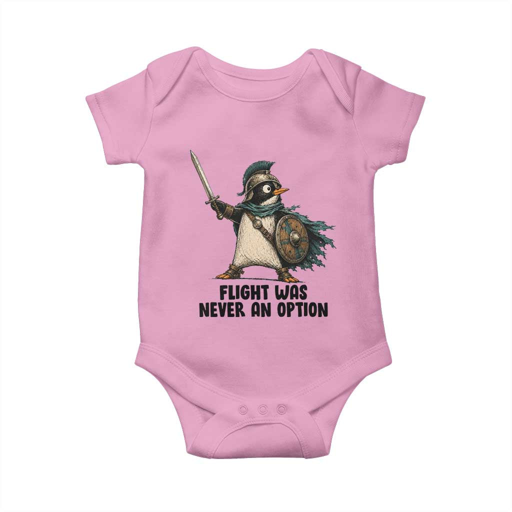 Flight Was Never An Option Funny Penguin Baby Onesie Sarcastic Dark Humor Animal