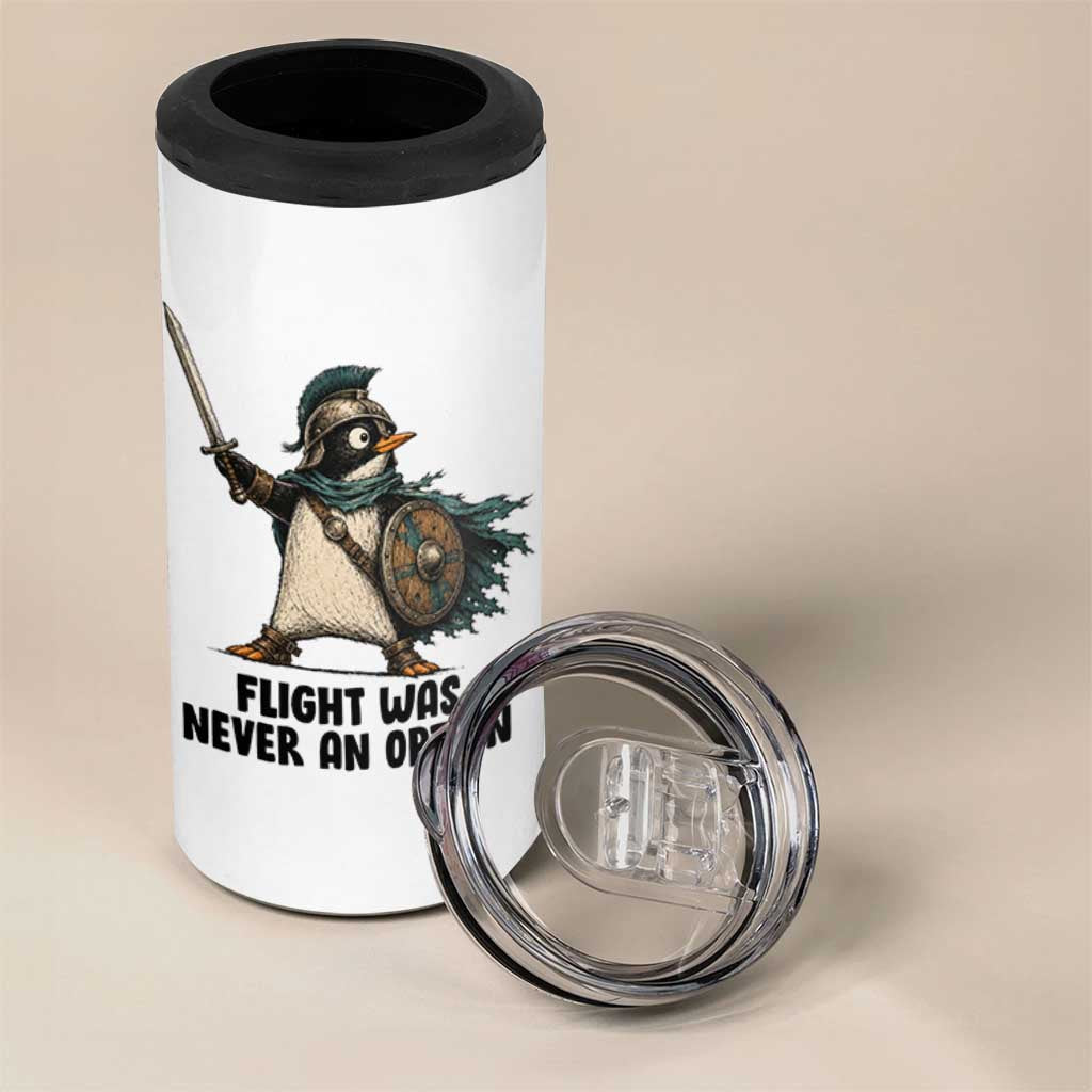 Flight Was Never An Option Funny Penguin 4 in 1 Can Cooler Tumbler Sarcastic Dark Humor Animal