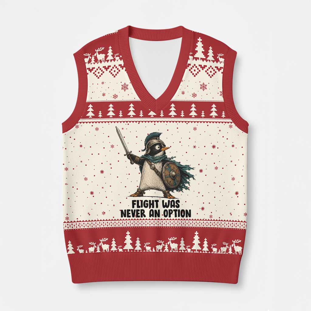 Flight Was Never An Option Funny Penguin V-Neck Knit Sweater Vest Sarcastic Dark Humor Animal