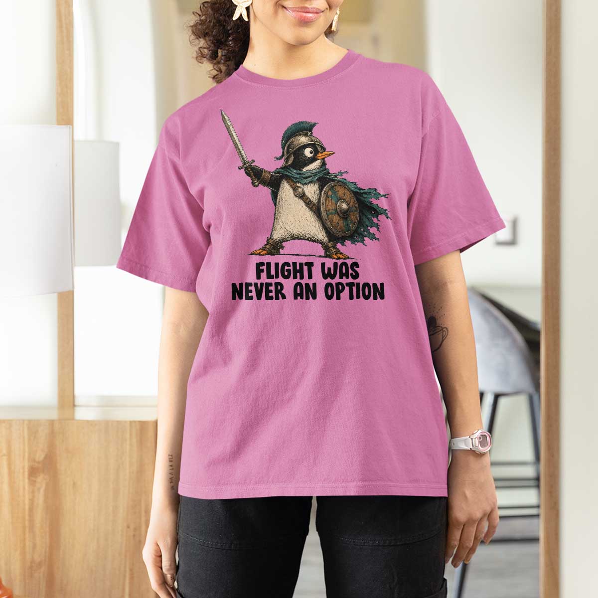 Flight Was Never An Option Funny Penguin T Shirt For Women Sarcastic Dark Humor Animal
