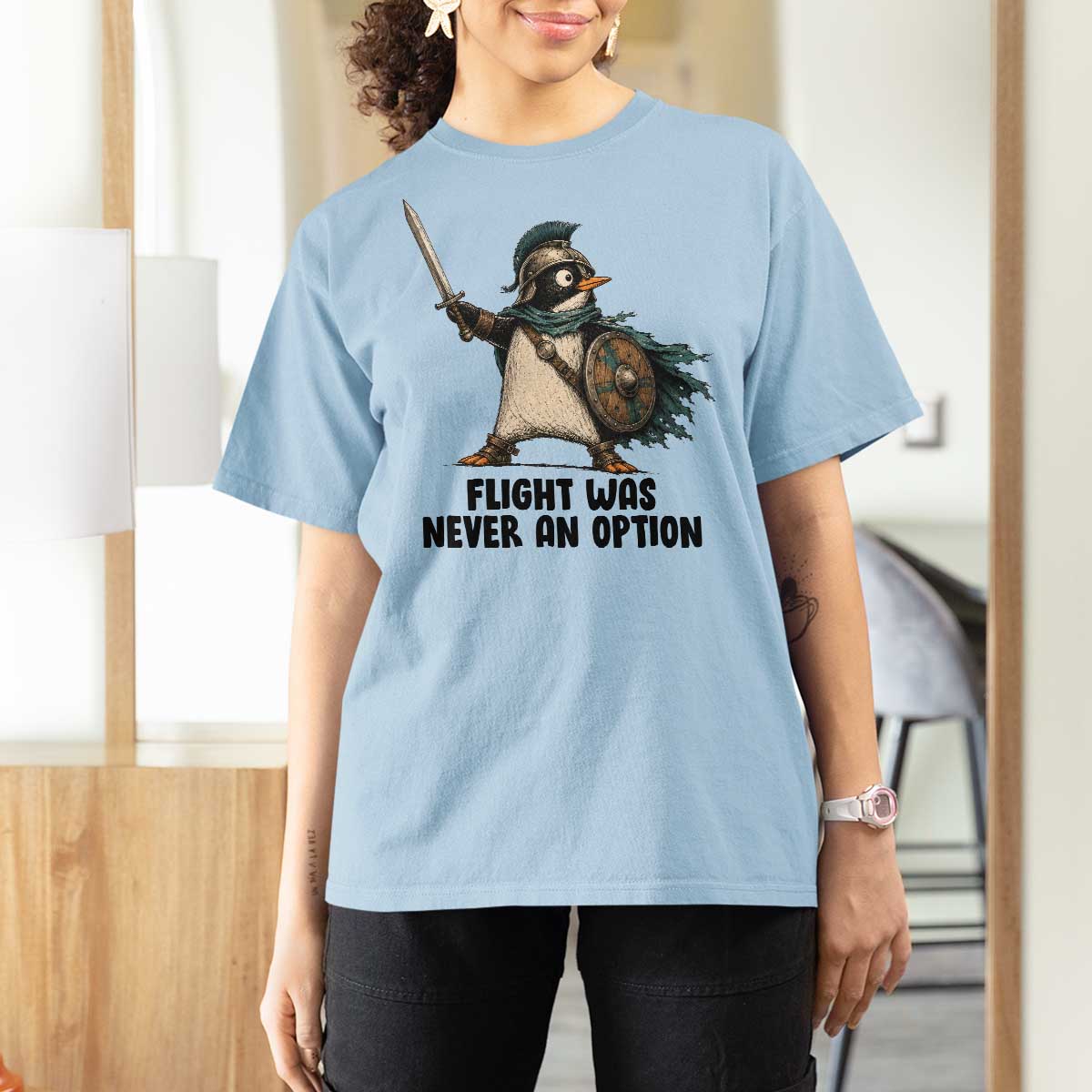 Flight Was Never An Option Funny Penguin T Shirt For Women Sarcastic Dark Humor Animal