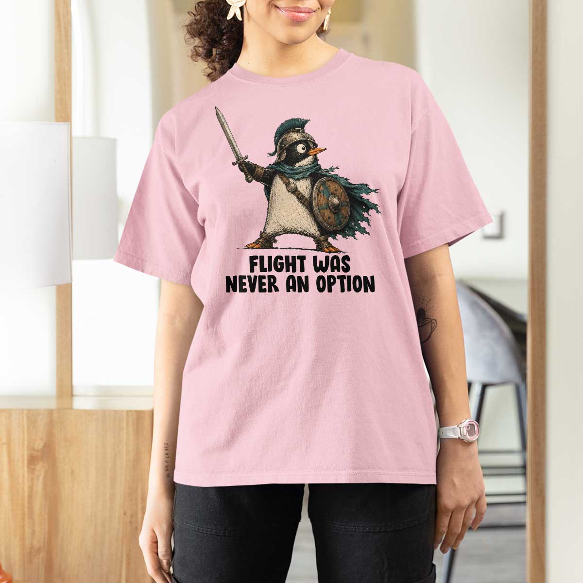 Flight Was Never An Option Funny Penguin T Shirt For Women Sarcastic Dark Humor Animal