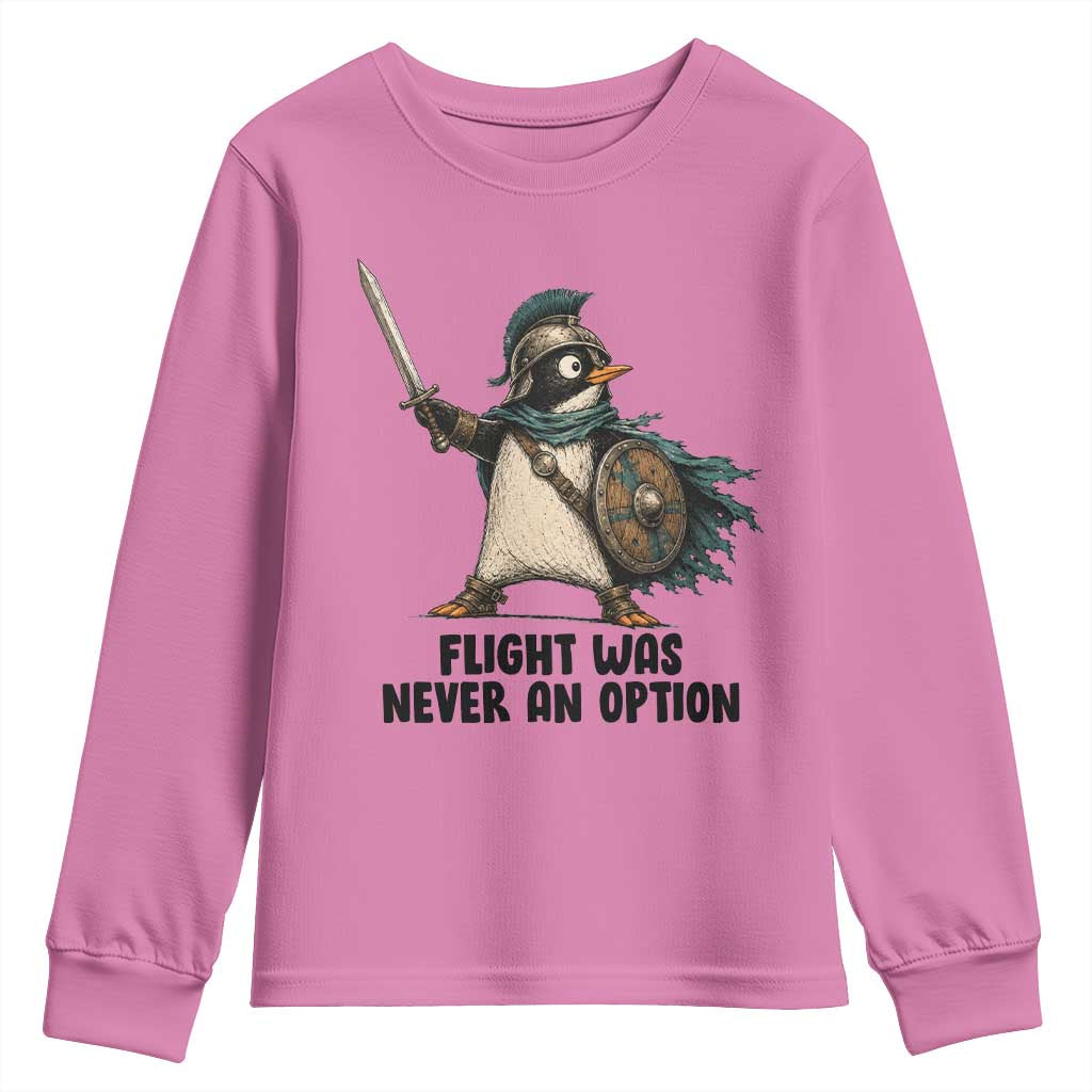 Flight Was Never An Option Funny Penguin Youth Sweatshirt Sarcastic Dark Humor Animal