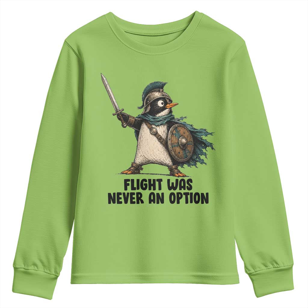 Flight Was Never An Option Funny Penguin Youth Sweatshirt Sarcastic Dark Humor Animal