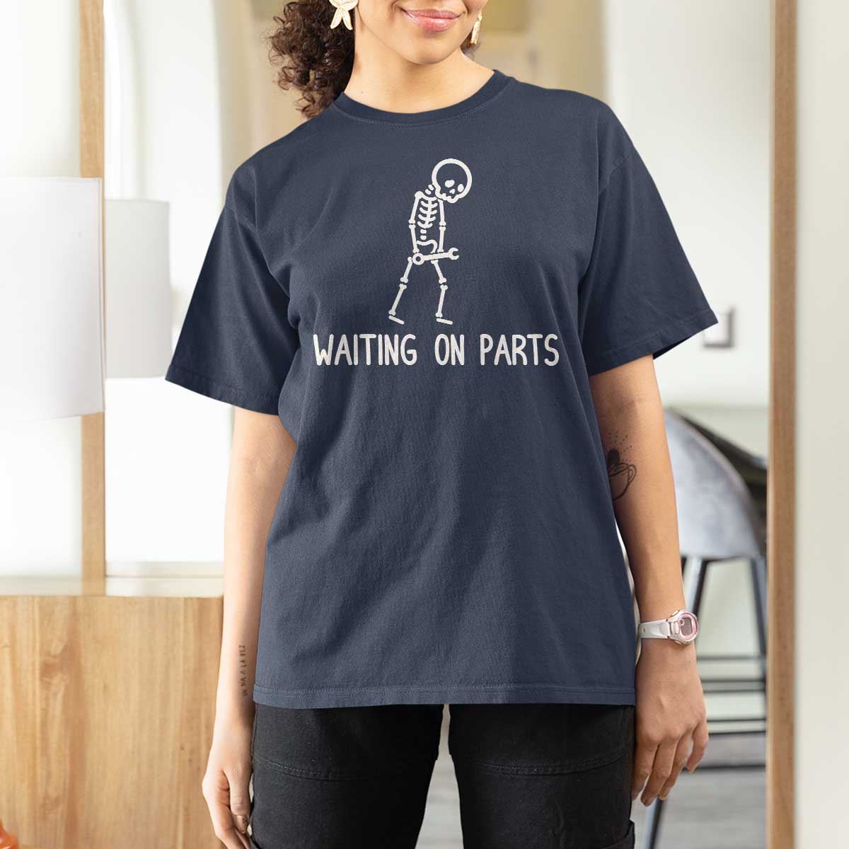 Waiting on Parts Mechanic Skeleton T Shirt For Women Garage Car Guy Auto Repair Life