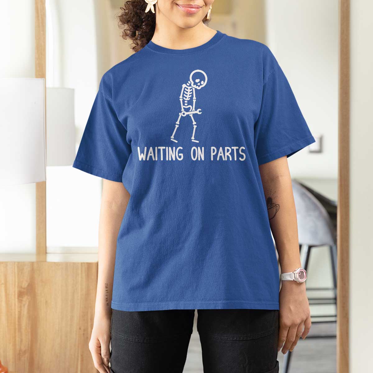 Waiting on Parts Mechanic Skeleton T Shirt For Women Garage Car Guy Auto Repair Life