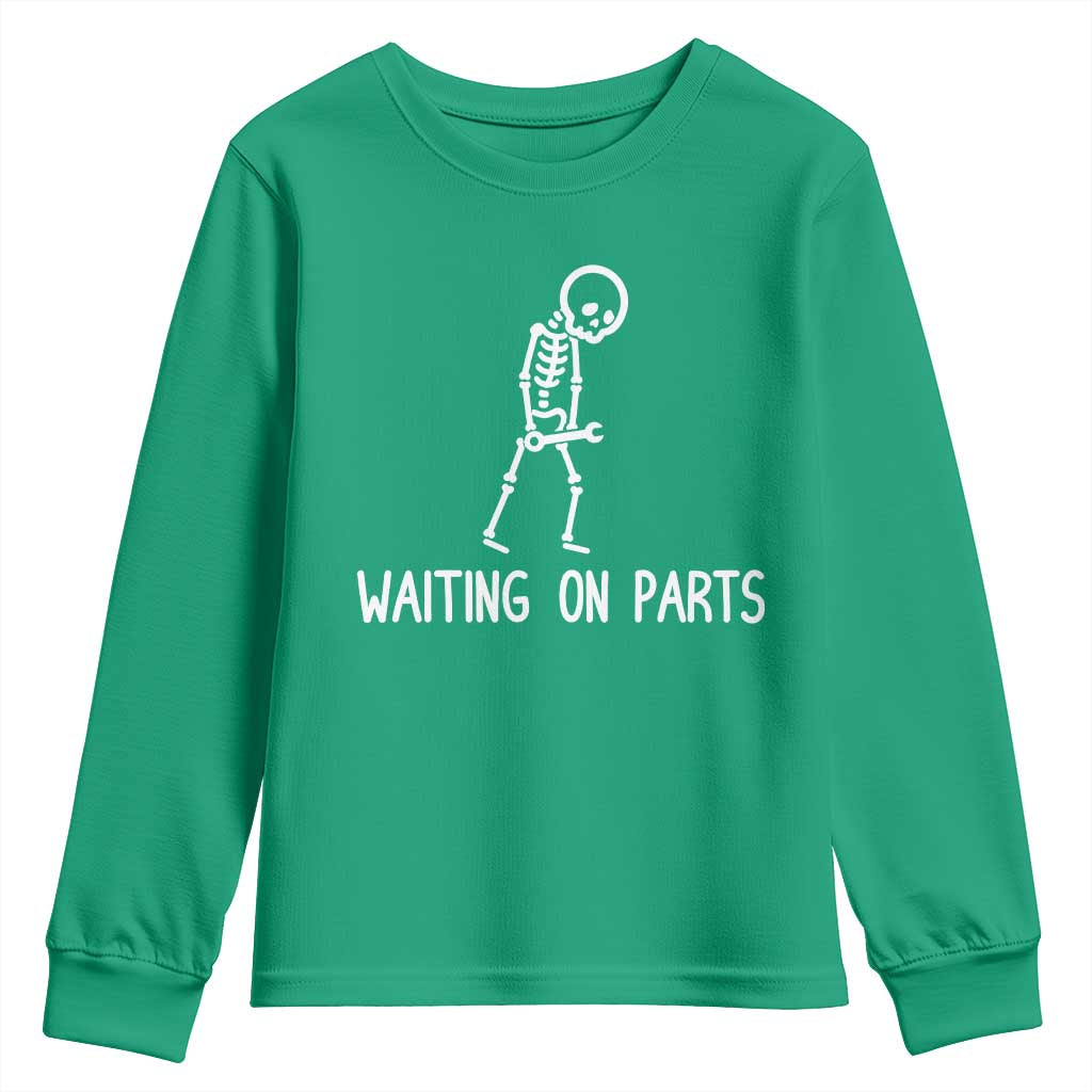 Waiting on Parts Mechanic Skeleton Youth Sweatshirt Garage Car Guy Auto Repair Life