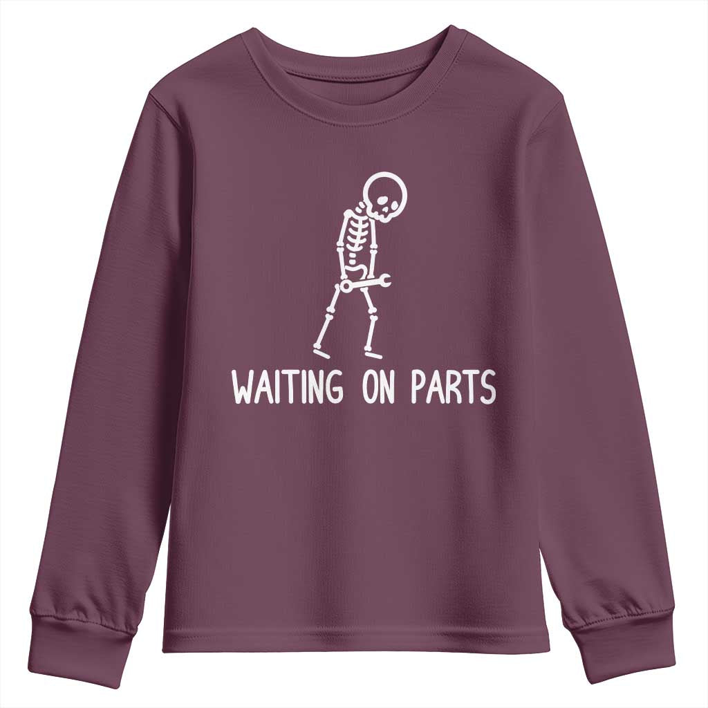 Waiting on Parts Mechanic Skeleton Youth Sweatshirt Garage Car Guy Auto Repair Life