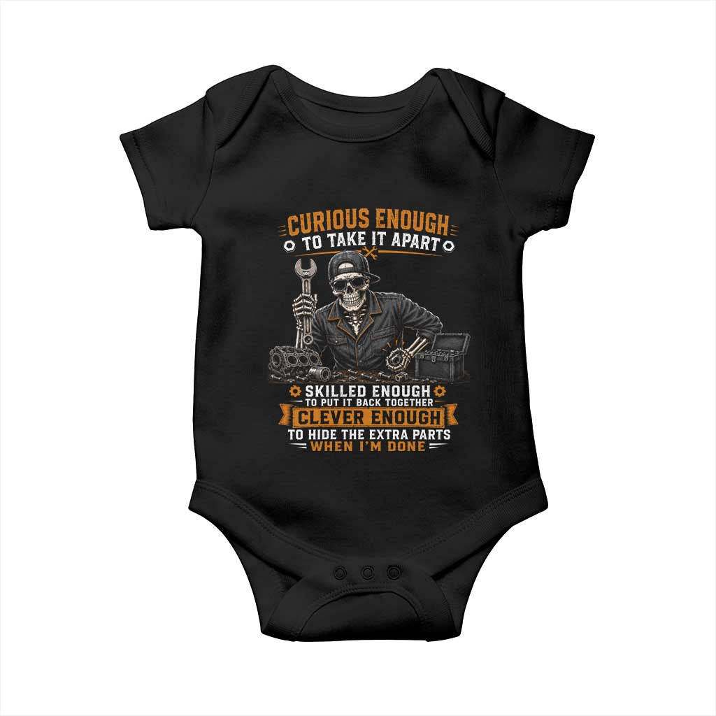 Mechanic Skeleton Baby Onesie Curious Enough to Take It Apart Car Auto Repair Garage