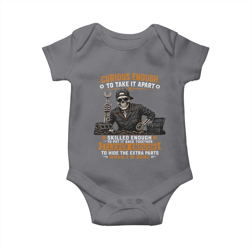 Mechanic Skeleton Baby Onesie Curious Enough to Take It Apart Car Auto Repair Garage