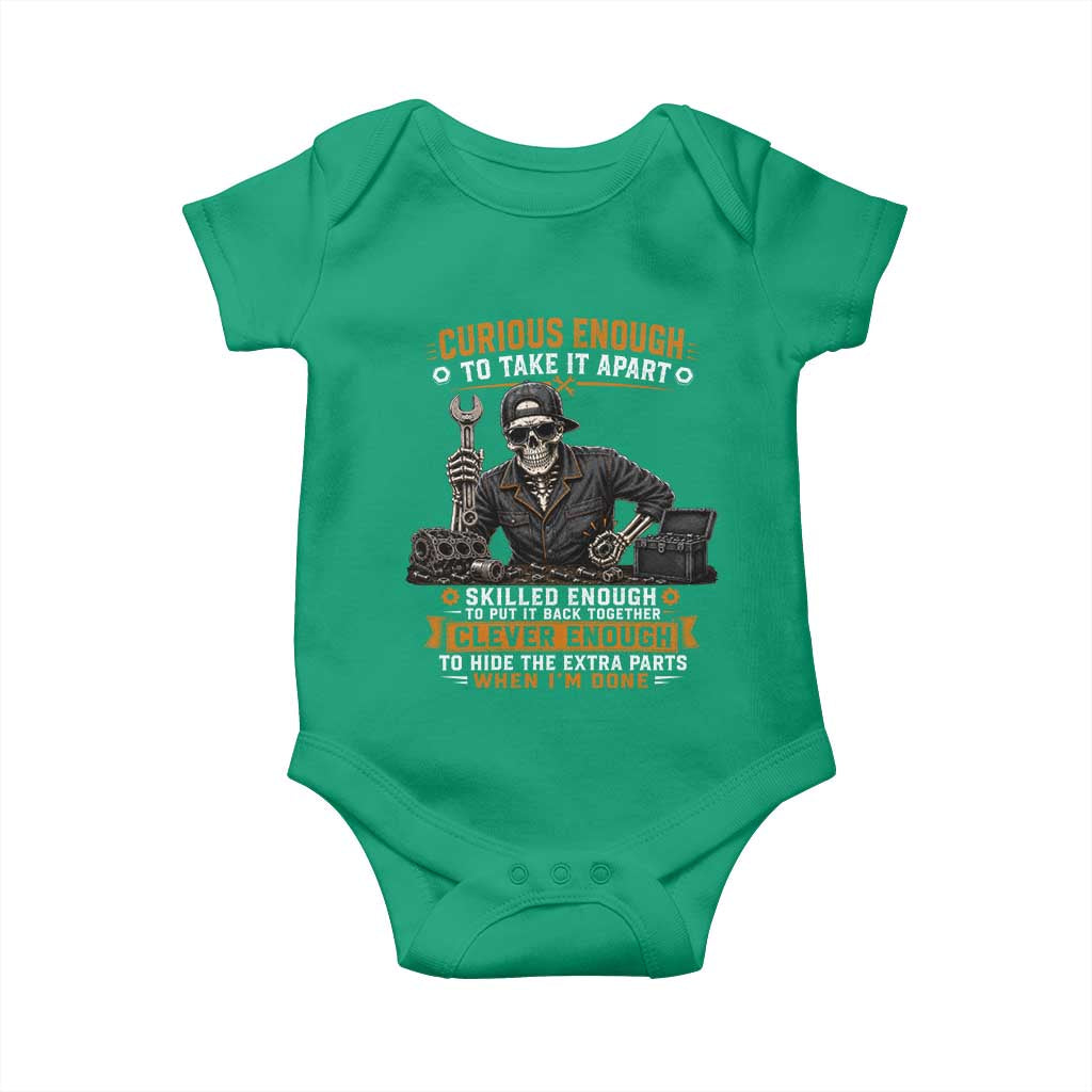Mechanic Skeleton Baby Onesie Curious Enough to Take It Apart Car Auto Repair Garage