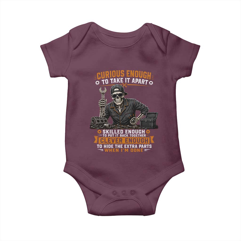 Mechanic Skeleton Baby Onesie Curious Enough to Take It Apart Car Auto Repair Garage