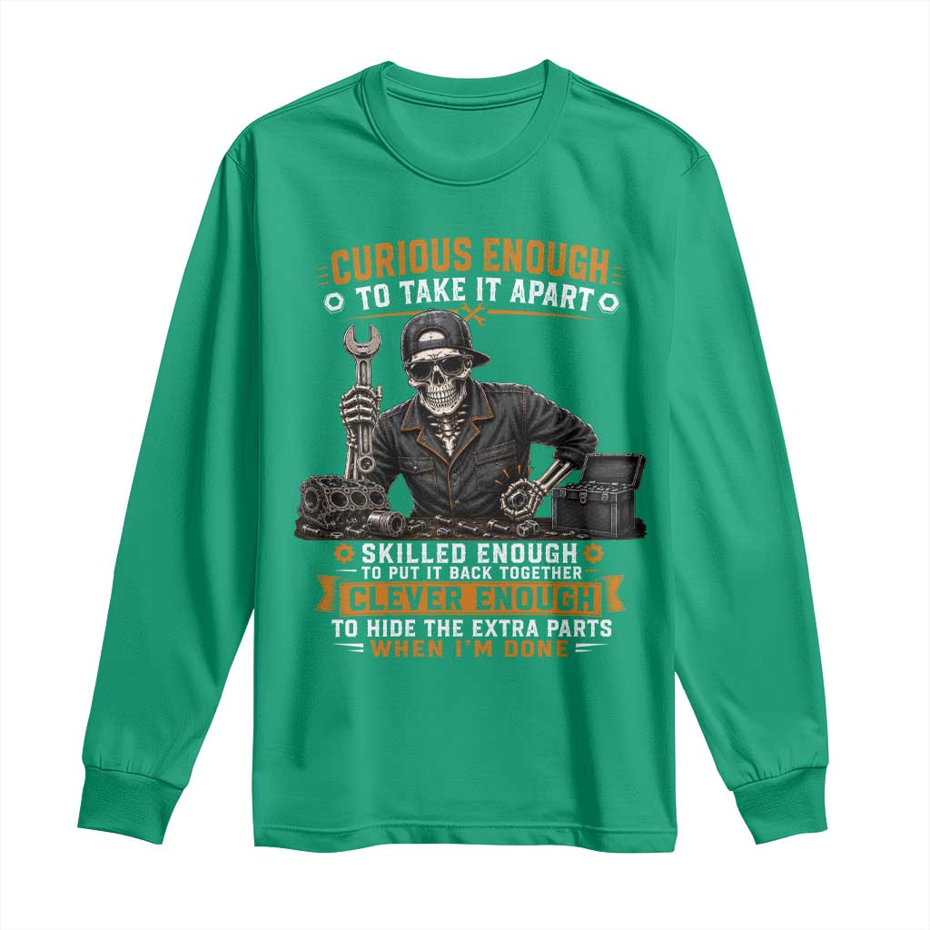 Mechanic Skeleton Long Sleeve Shirt Curious Enough to Take It Apart Car Auto Repair Garage