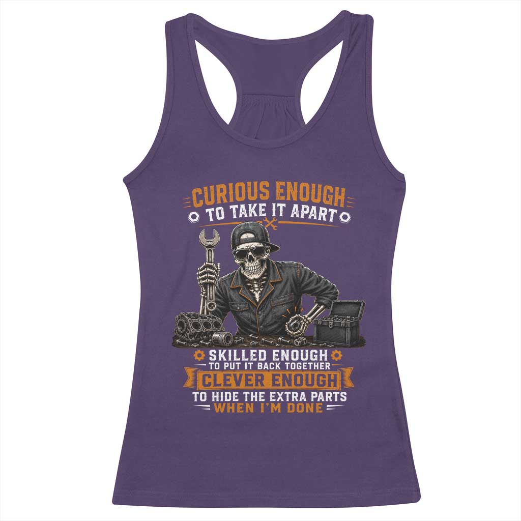 Mechanic Skeleton Racerback Tank Top Curious Enough to Take It Apart Car Auto Repair Garage