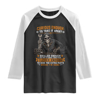 Mechanic Skeleton Raglan Shirt Curious Enough to Take It Apart Car Auto Repair Garage