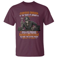 Mechanic Skeleton T Shirt Curious Enough to Take It Apart Car Auto Repair Garage
