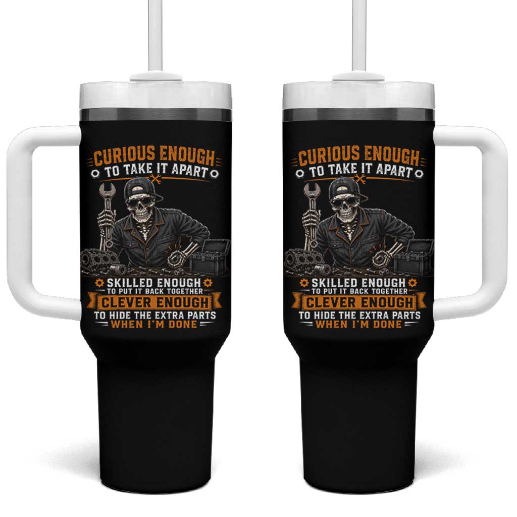 Mechanic Skeleton Tumbler With Handle Curious Enough to Take It Apart Car Auto Repair Garage