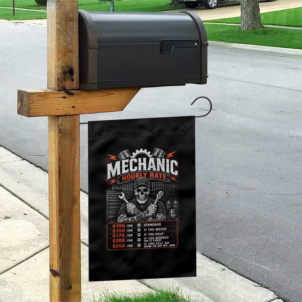 Mechanic Skeleton Garden Flag Funny Hourly Rate Auto Car Garage Labor Rates