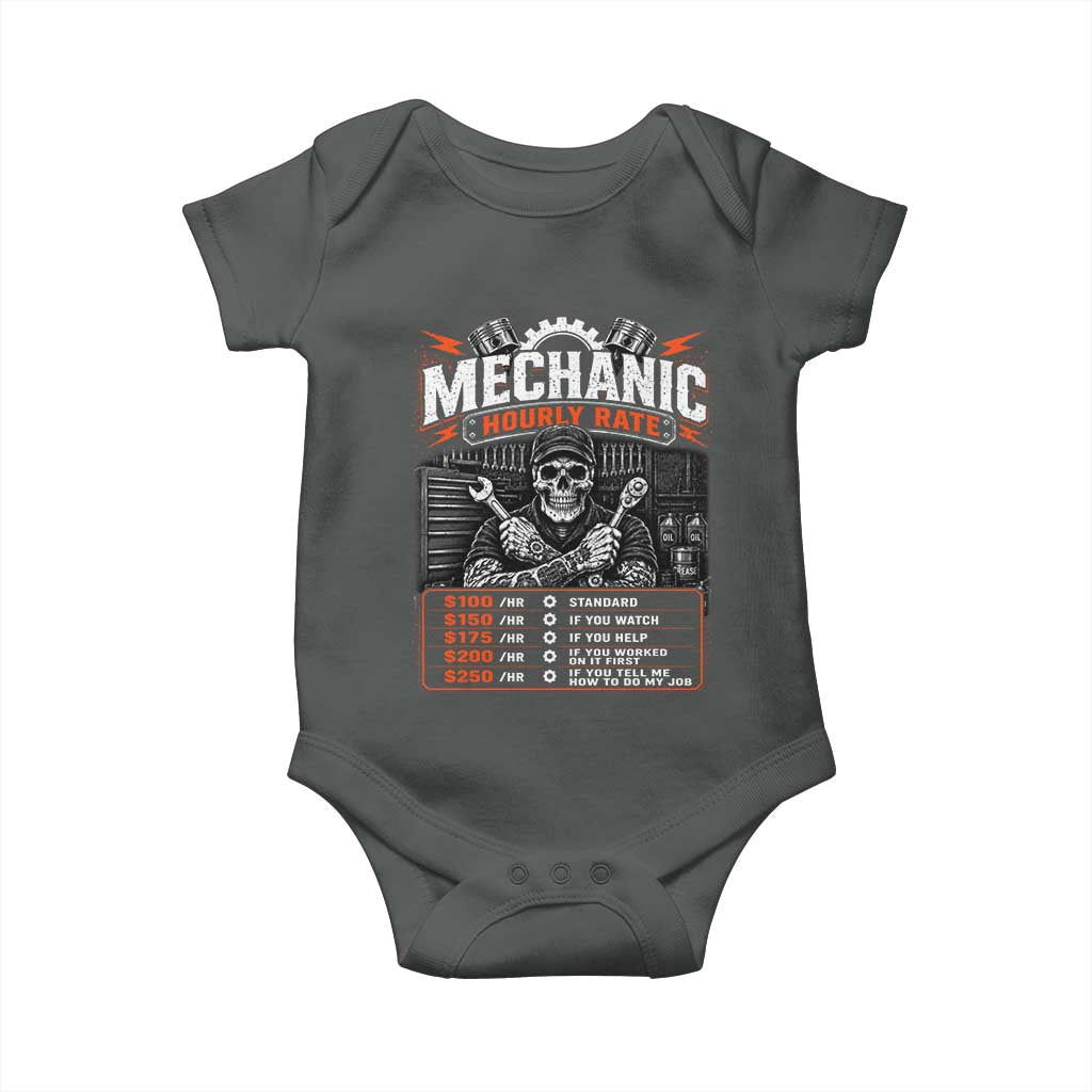 Mechanic Skeleton Baby Onesie Funny Hourly Rate Auto Car Garage Labor Rates