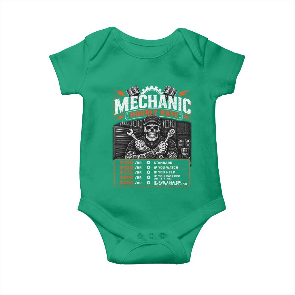 Mechanic Skeleton Baby Onesie Funny Hourly Rate Auto Car Garage Labor Rates