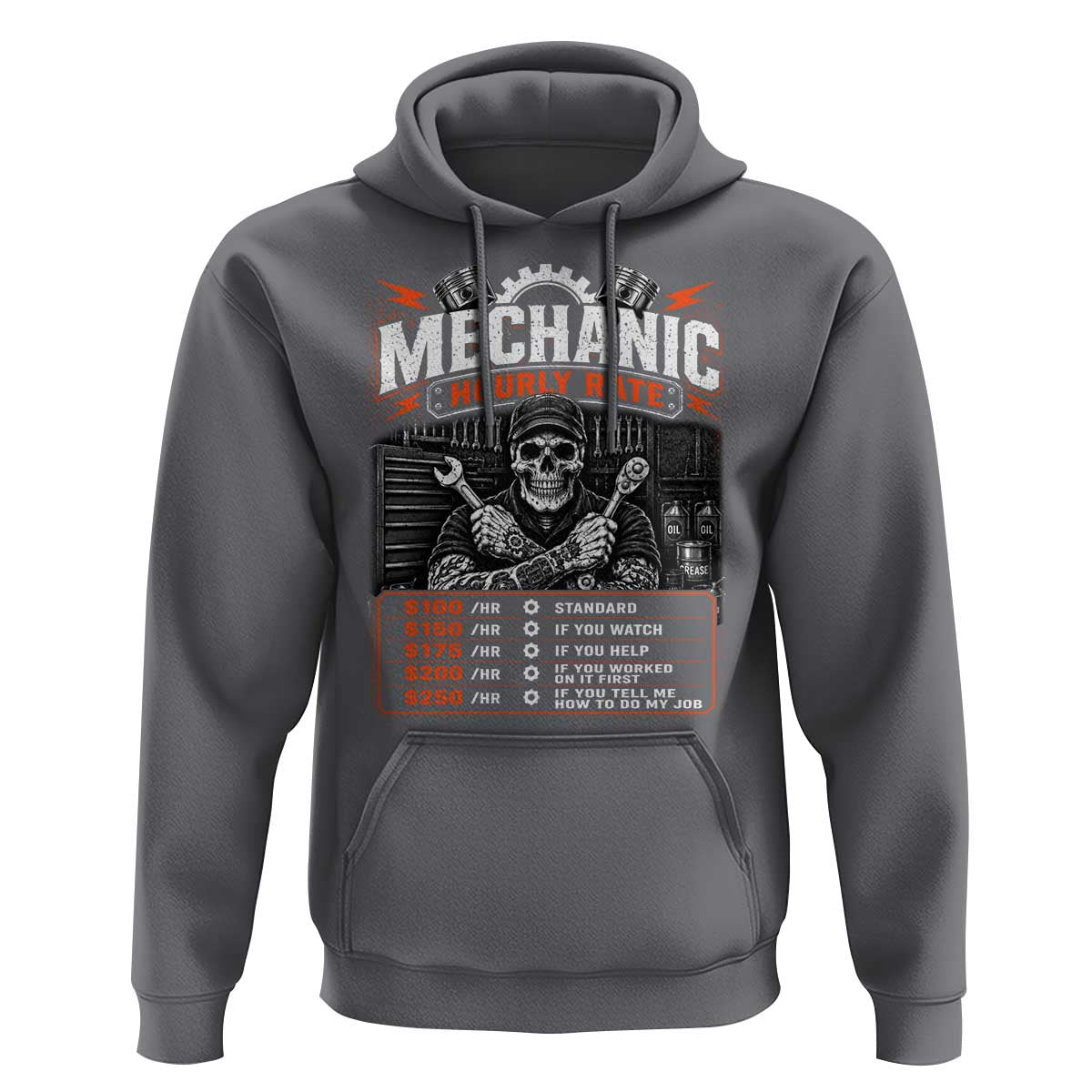 Mechanic Skeleton Hoodie Funny Hourly Rate Auto Car Garage Labor Rates