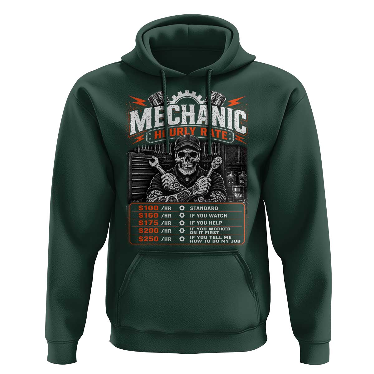 Mechanic Skeleton Hoodie Funny Hourly Rate Auto Car Garage Labor Rates